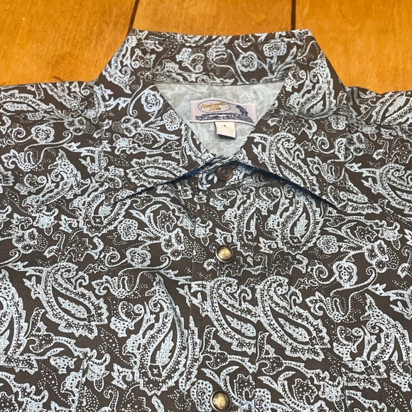 Panhandle Slim Pearl Snap Button Shirt Sawtooth Pockets Size Large Paisley Print - Picture 10 of 16